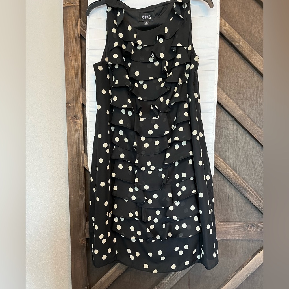 Adrianna Pappel Polka Dot Ruffle Dress Size 14